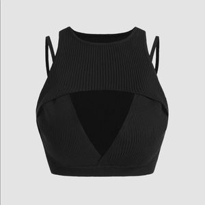 Black Ribbed Keyhole Cropped Tank Sz S